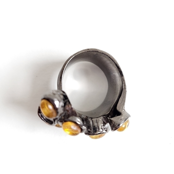 Yves Saint Laurent Gunmetal Arty Yellow Stone Dots Ring Rare & Authentic Size 7 - Picture 9 of 11